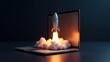 © Rika - Rocket Launching From Laptop Screen Represents Digital Innovation
