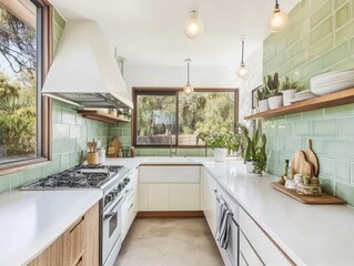 Wall Mural - Modern Kitchen Design With Green Tile Backsplash