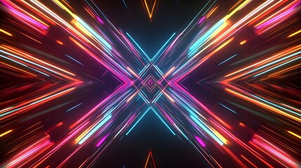 Wall Mural - abstract neon light lines create symmetrical design