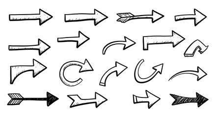 Collection hand drawn arrows. Set simple arrows isolated on white background. Arrow mark icons. Arrow paint - stock vector.
