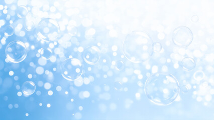 Poster - Bubbles floating against a soft blue background creating a dreamy atmosphere of serenity and joy
