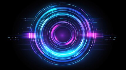 Wall Mural - Abstract glowing neon circles, technology background.