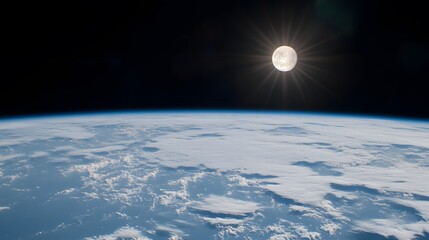 Wall Mural - Earth and Moon Viewed From Space Showing Sunlit Clouds