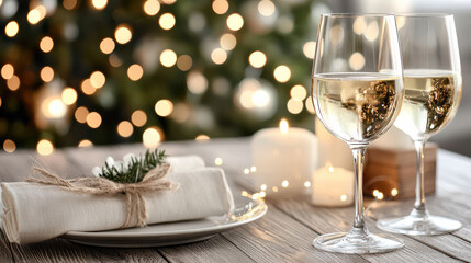 Poster - Elegant dinner setting with wine glasses, candles, and festive decor