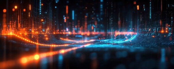 Futuristic Digital Background for Data Visualization Neural Networks Cyberpunk Style Artificial Intelligence and Technology Applications