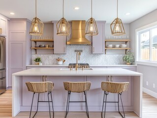 Wall Mural - Modern Lavender Kitchen Island with Gold Accents