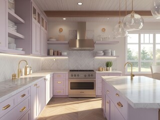 Wall Mural - Elegant Lavender Kitchen With Gold Accents And Marble Countertops