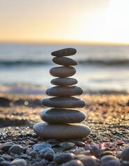 Wall Mural - Serene Stack of Stones at Sunset