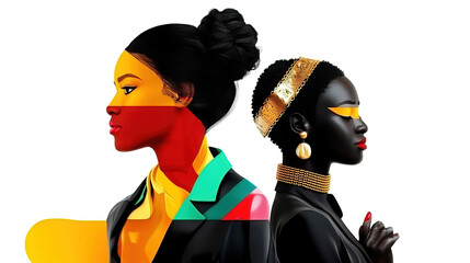 Black History Month celebrates heritage culture activism civil rights and diversity. Vibrant Portraits of Two Stylish Women in Bold Colors and Styles