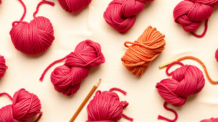 Red Yarn Balls on Table