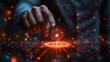 © kinkin - Hand activating futuristic glowing interface.