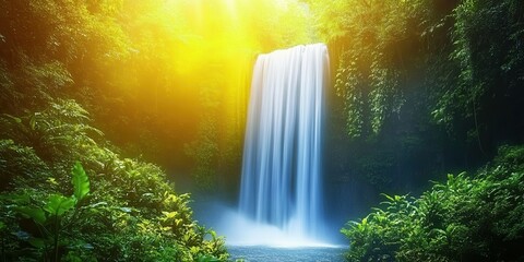 Wall Mural - rainforest waterfall vibrant image of a cascading waterfall surrounded by lush greenery under soft n