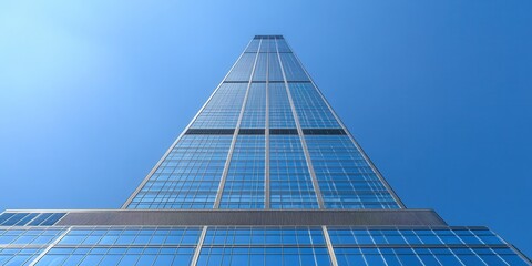 Wall Mural - skyscraper perspective high-resolution shot of a towering skyscraper against a bright blue sky with 