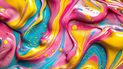 Poster - Abstract Vibrant Color Swirls with Pink, Yellow, and Blue Patterns. Concept of Creativity, Artistic Expression, Dynamic Movement. Background. Copy space