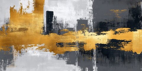 Wall Mural - abstract gold and gray textured artwork with bold brush strokes and a modern design, showcasing a st