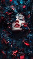 Wall Mural - Surreal Woman Portrait: Dark Abstract Face Painting