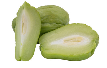 Wall Mural - High-Quality PNG chayote halves and whole chayote on white background