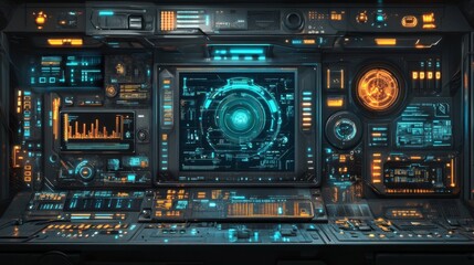 Futuristic Control Panel Interface with Glowing Lights