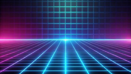 Wall Mural - Neon grid background with a retro futuristic 80's vibe, neon, grid, background, retro, futuristic, 80's, vibrant