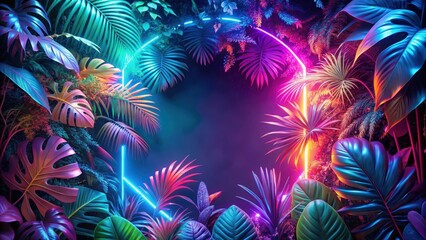 Wall Mural - Vibrant AR neon jungle background with glowing flora, neon, jungle, background, glowing, flora, vibrant, AR