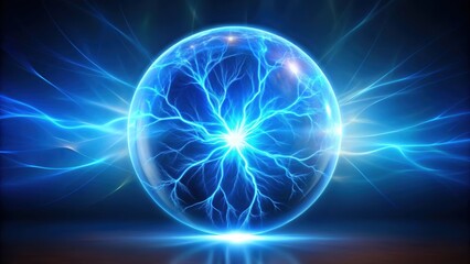 Wall Mural - Blue glowing plasma ball lightning on abstract background, plasma, ball, lightning, blue, glowing, electricity