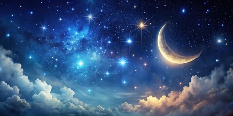 Wall Mural - mystical night sky featuring a crescent moon and twinkling stars, moon, crescent, night, sky, mystic
