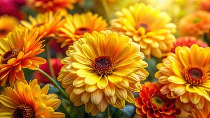 Poster - Vibrant yellow flowers with colorful and bright petals ,  floral, nature, bloom, garden, vibrant, sunny, cheerful, petals