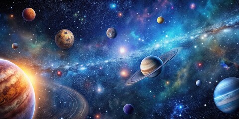 Wall Mural - starry night sky filled with galaxies and planets , stars, universe, astronomy, celestial, cosmos, s