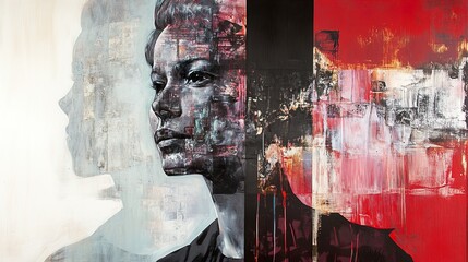 Poster - Abstract Portrait: A Study in Red and Grey