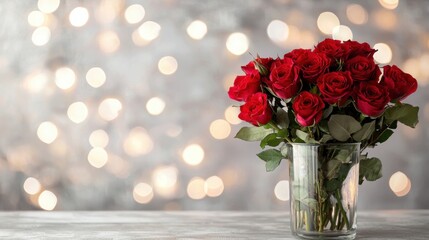 Wall Mural - Elegant bouquet of red roses with soft bokeh background