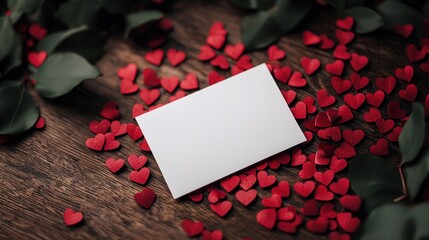 Wall Mural - Blank card surrounded by red heart decorations