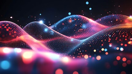 Wall Mural - abstract glowing wave of colorful particles