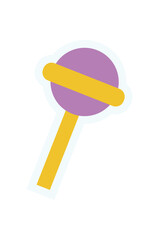 Wall Mural - Brutalist abstract lollipop element sticker. Flat shape of a circle figure in bold purple and yellow colors. Modern graphic element, minimal style, perfect for playful design projects.