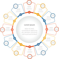 Wall Mural - Modern Infographics design vector and marketing icons. Business concept with 12 options, steps or processes .12 colors.