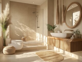 Wall Mural - Serene Minimalist Bathroom Design With Natural Elements