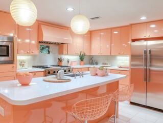 Wall Mural - Modern Coral Kitchen Island and Cabinetry Design