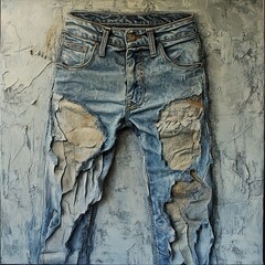 Canvas Print - Ripped Denim Jeans: A Textural Masterpiece