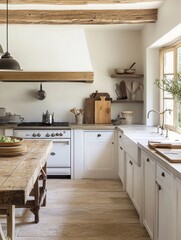 Wall Mural - Rustic Farmhouse Kitchen Design With White Cabinets