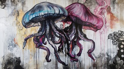 Wall Mural - Mesmerizing Jellyfish: An Abstract Underwater Ballet