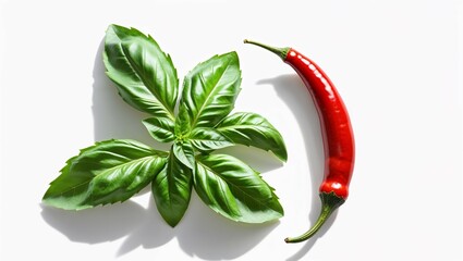 Wall Mural - Fresh green basil leaves and garlic cloves, a healthy vegetarian ingredient