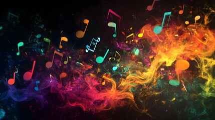 Wall Mural - colorful music notes swirling in abstract smoke