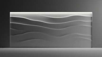 Wall Mural - Abstract wavy white wall panel with subtle lighting in a dark room.