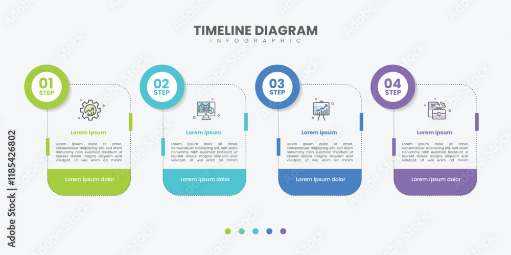 Business infographic template. 4 Step timeline journey. Process diagram ...
