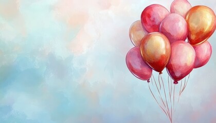 Wall Mural - Pink and Gold Balloons Floating in a Sky