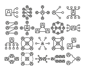 Canvas Print - connecting people network diagram line icons set