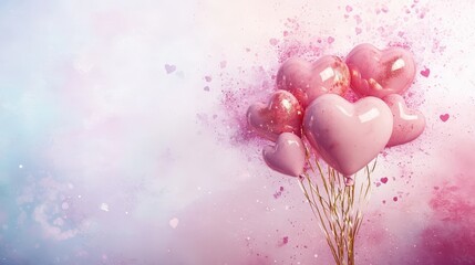 Wall Mural - Romantic Pink Heart Balloons Floating in a Dreamy Pastel Background Perfect for Valentines Day or Anniversary Celebrations