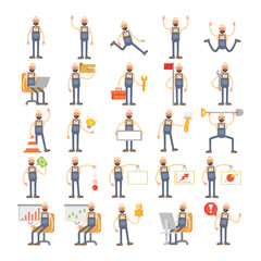 Poster - labor man characters in different poses illustration set