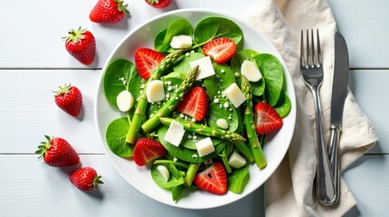 Wall Mural - Refreshing Spring Salad with Strawberries, Asparagus, and Cheese