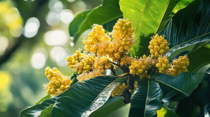 Wall Mural - Yellow Flowers and Lush Green Leaves in a Tropical Forest