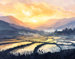 Wall Mural - Sunset Rice Terraces